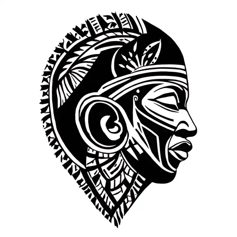 right profile african male tribal ritual mask surrounded stylus african patterns tattoo design idea