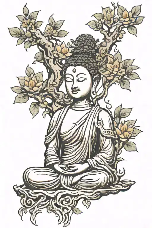 bodhi tree female buddha tattoo design idea