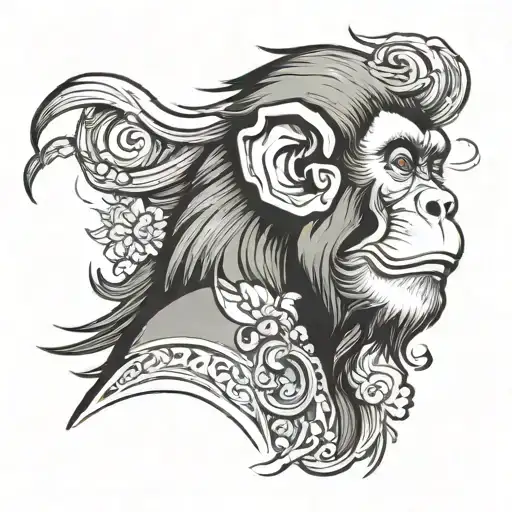 Chinese monkey side profile tattoo design idea
