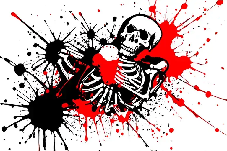 ink splatter skeleton tattoo design idea