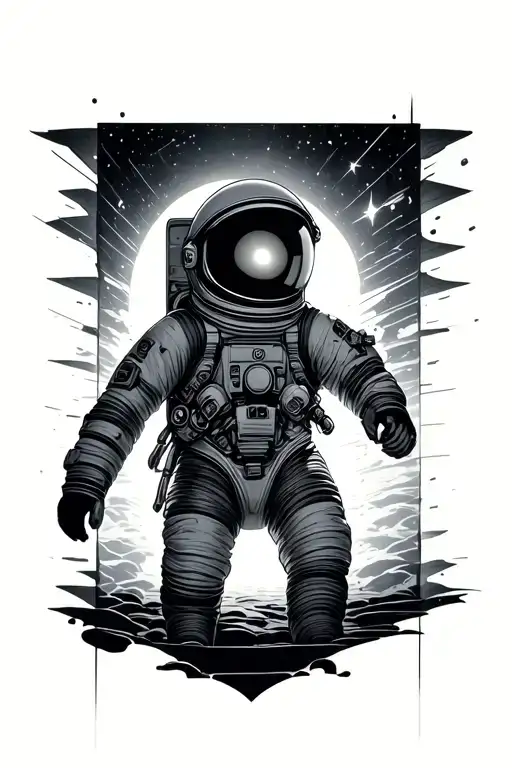 light build with astronaut floating inside instead of the light filament  tattoo design idea