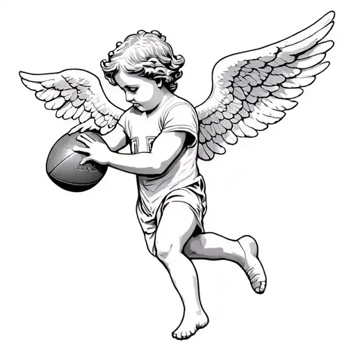 a cherub angel holding a football tattoo design idea
