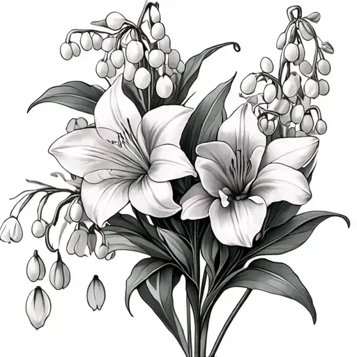 gladiolus and lily of the valley and holly and snowdrop and violet in a diamond tattoo design idea