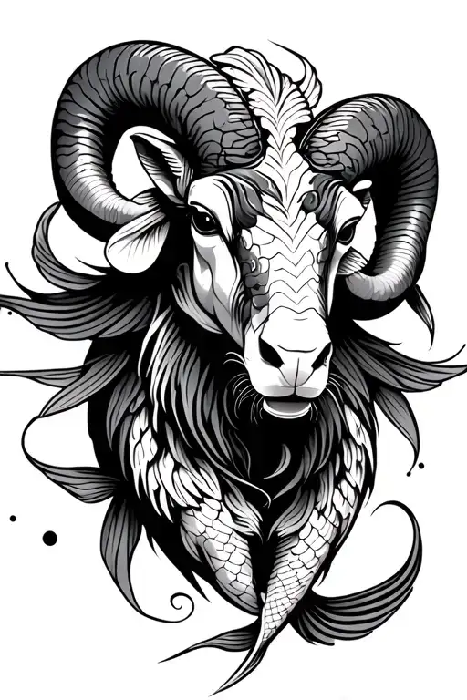 ram with 2 koi fish circling the ram tattoo design idea