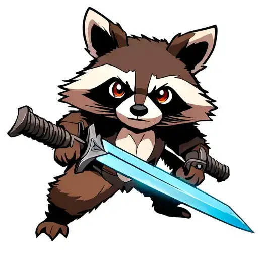 Rocket Raccoon with Innosuke Swords Demon Slayer Crossing tattoo design idea