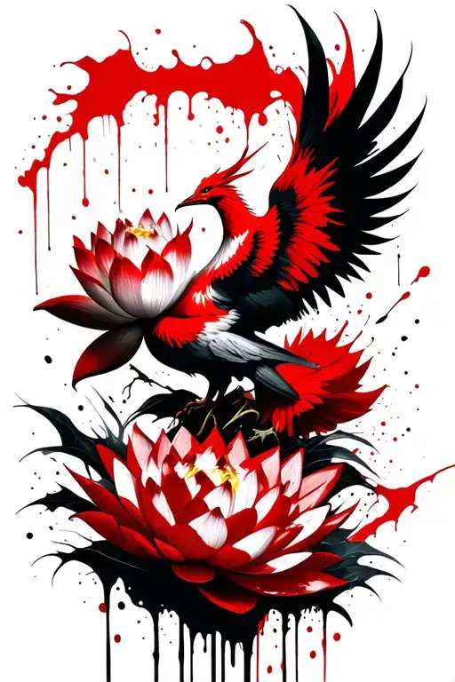 phoenix rising lotus flowers tattoo design idea