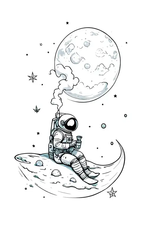 Picture an astronaut in a spacesuit sitting on the moon and going to smoke a bong. You can add stars and planets to the station tattoo design idea