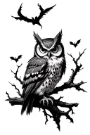 gothic emo owl perched  tattoo design idea