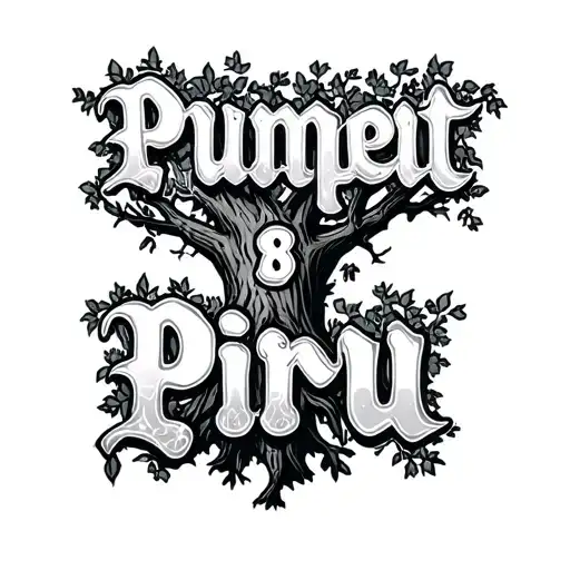tree top piru word with 8 puppet line and puppet master  tattoo design idea