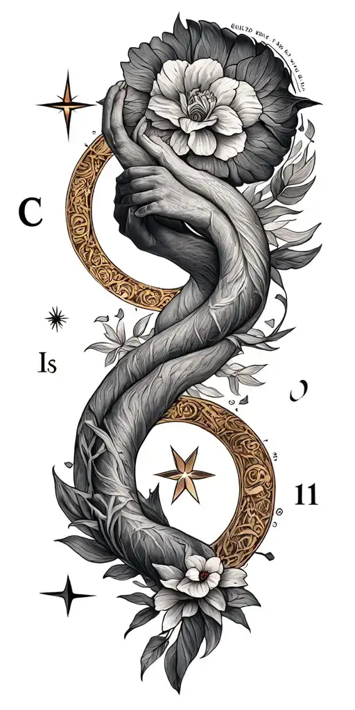 birth date and star sign intertwined tattoo design idea