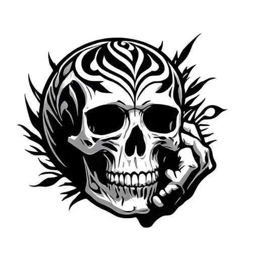 skull hand with tribal tatto tattoo design idea