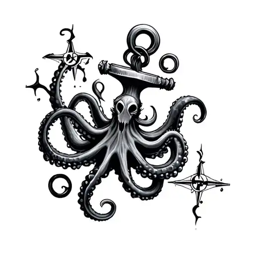 Anchor,nautical,compass,dark art,kraken,octopus,sea creatures tattoo design idea