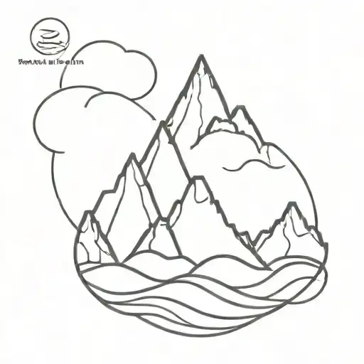 very thin lines mountains and ocean waves tattoo design idea