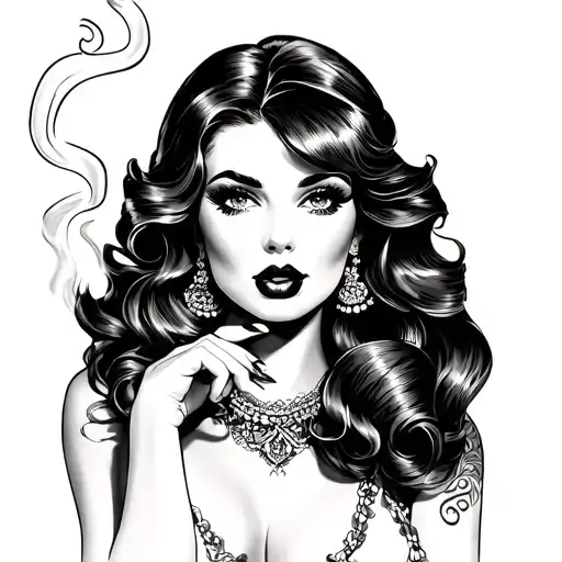 Pinup Girl smoking spanish style tattoo design idea