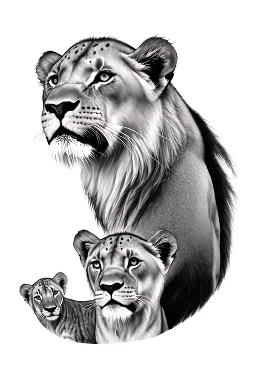 lioness 3 cubs face only tattoo design idea