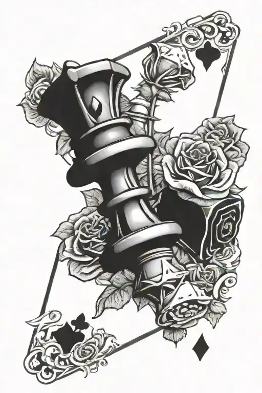 rose chess pieces dice playing cards laugh now cry later tattoo design idea