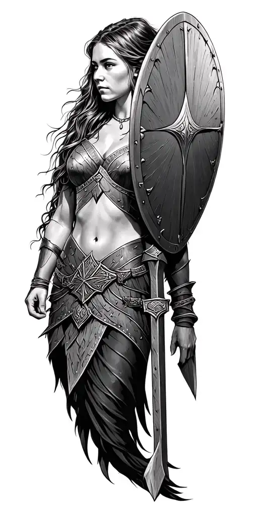 Viking shield maiden tattoo design idea