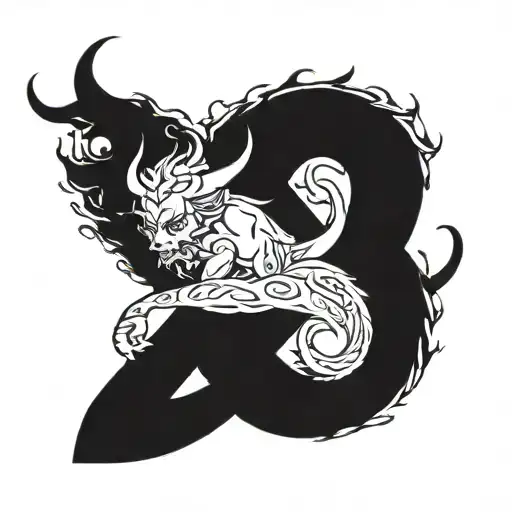 Devil and crescent moon on the back. The inscription "THE SEVEN DEADLY SINS" tattoo design idea