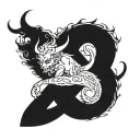 Devil and crescent moon on the back. The inscription "THE SEVEN DEADLY SINS" tattoo design idea