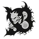 Devil and crescent moon on the back. The inscription "THE SEVEN DEADLY SINS" tattoo design idea