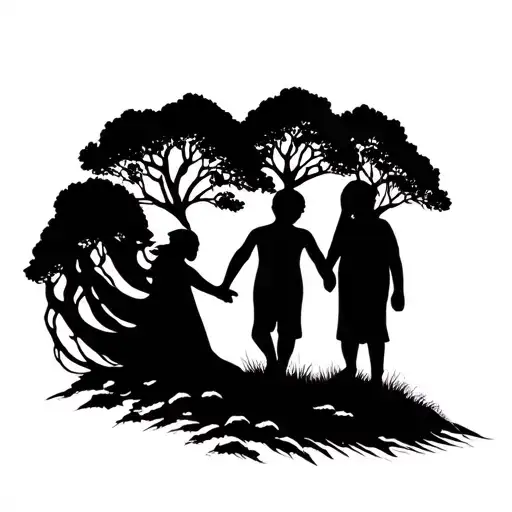Mother Nature and her two sons holding hands tattoo design idea