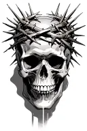 skull with crown of thorns wrapped with light shinning down on it tattoo design idea
