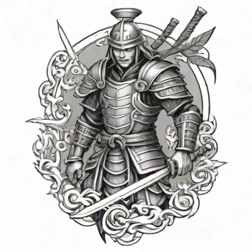 Angel Samurai warrior tattoo design idea