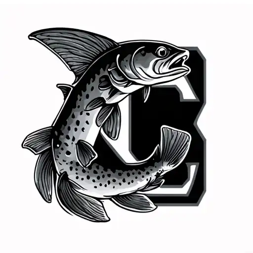 The word "Carter" with the letter "C" as a trout tattoo design idea