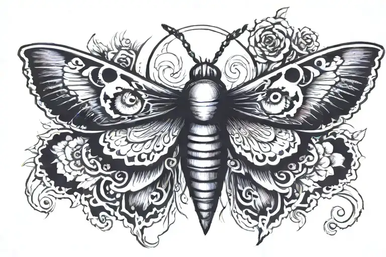 traditional moth spreading its wings with a human eye dark tattoo design idea