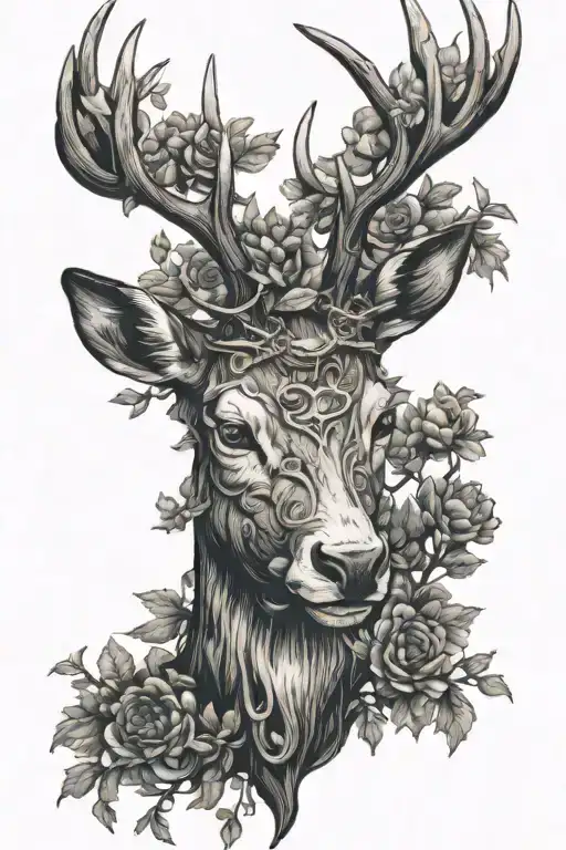 Stag with tree horns tattoo design idea