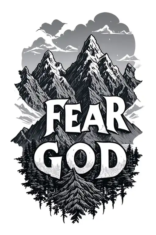 "FEAR GOD" mountains tattoo design idea
