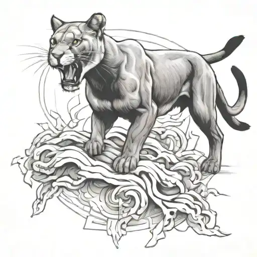 puma black in attack position on prey detailed tattoo design idea