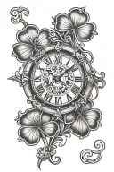 4 leaf clover clock hands tattoo design idea