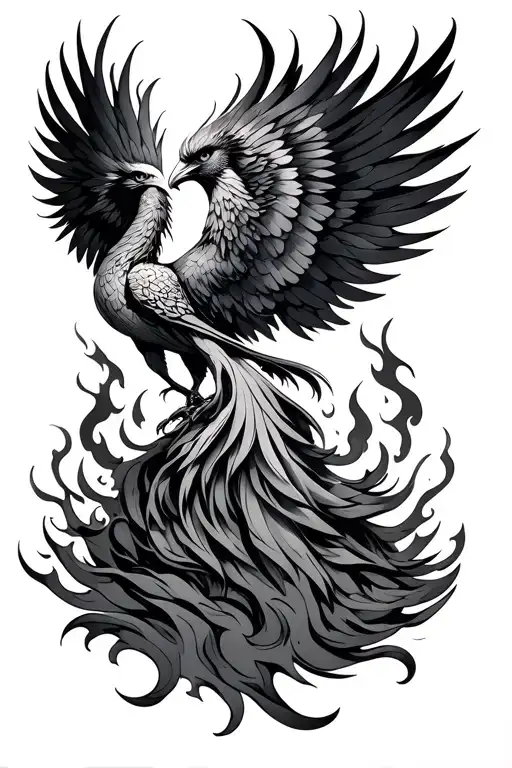 feminine phoenix rising from the ashes closed wing tattoo design idea