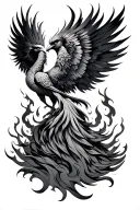 feminine phoenix rising from the ashes closed wing tattoo design idea