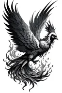feminine phoenix rising from the ashes closed wing tattoo design idea