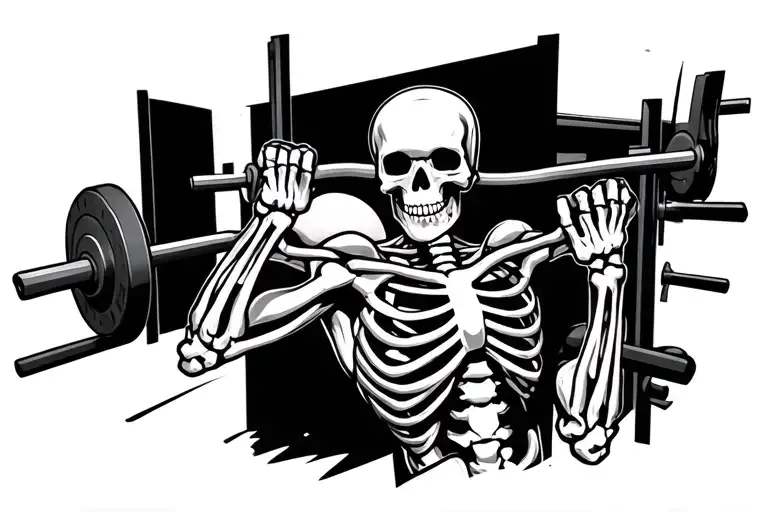skeleton working out in a gym tattoo design idea