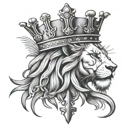 lion head king crown and cross of christ symbol incorporated tattoo design idea
