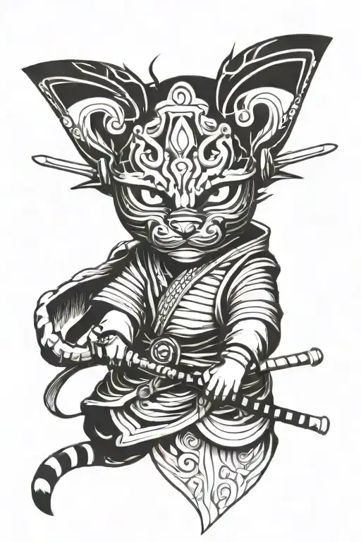 cat samurai warrior anbu mask tattoo design idea
