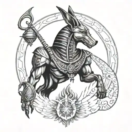 Anubis with zodiac libra scale tattoo design idea