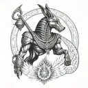 Anubis with zodiac libra scale tattoo design idea