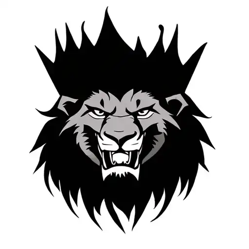 scarred lion king with a crown broken tooth tattoo design idea