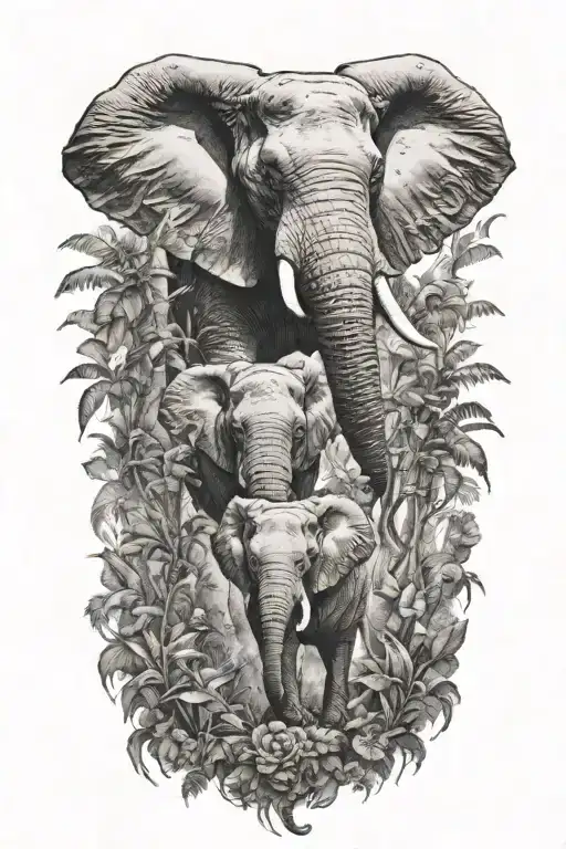 realistic elephant jungle scene tattoo design idea