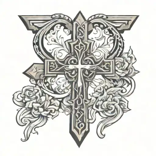 Vatican cross and heart tattoo design idea