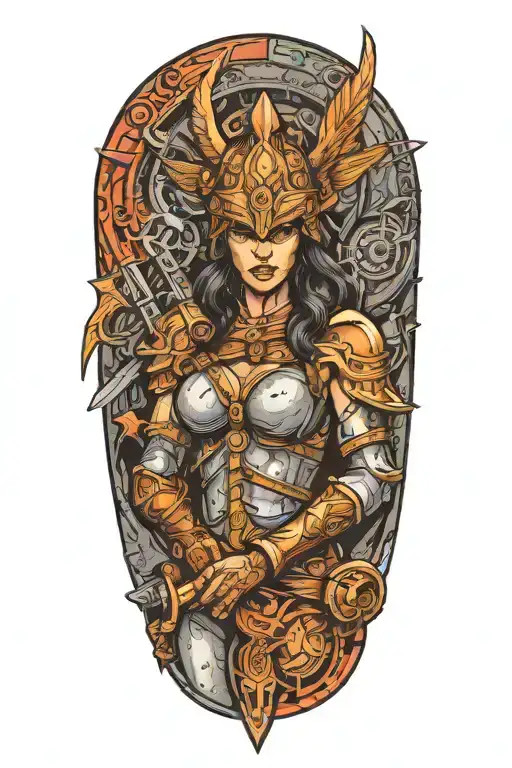 valkyrie warrior woman tattoo design idea