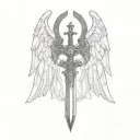 st michael sword one angel wing tattoo design idea