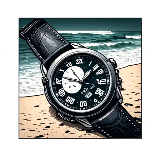 watch with a beach inside and the time set to five twenty two tattoo design idea