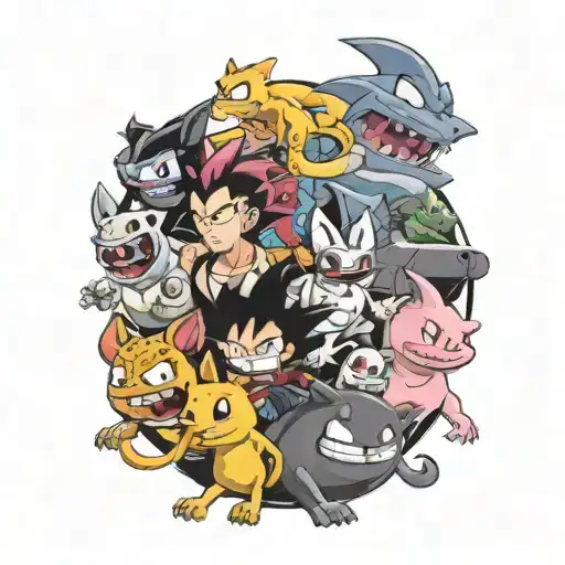 Dbz, courage the cowardly dog, grim adventures of billy and Mandy, ahhh monsters, Danny phantom, Casper, gangar Pokemon  tattoo design idea