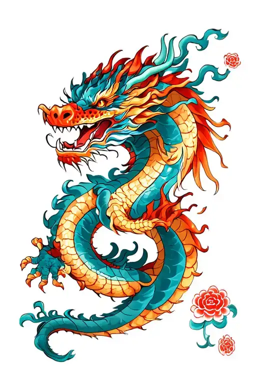 dragon with single body and 2 heads fighting each other tattoo design idea