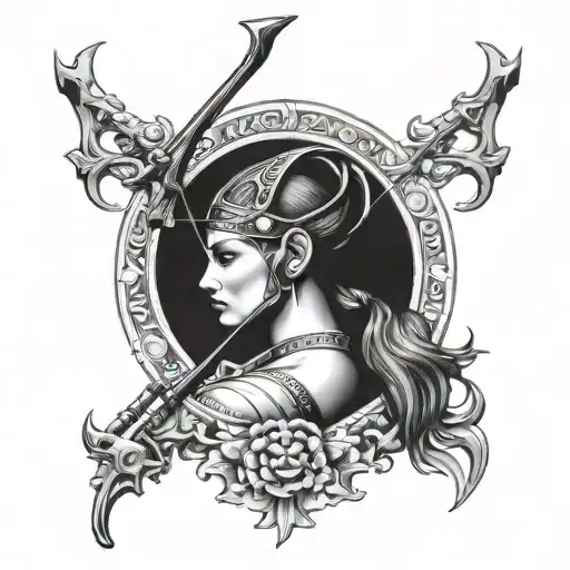 Hunting bow (artemis) with representation of the moon tattoo design idea